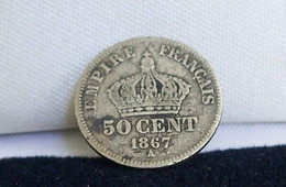 50 CENTIMES 1867 A . PARIS  . NAPOLEON III . ARGENT . FRANCE OLD SILVER COIN - 50 Centimes