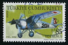 Türkiye 2008 Mi 3662 PZL XXIV, Combat, 1936-1943 | Airplane, Aircraft, Aviation - Used Stamps