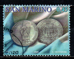 SAN MARINO - 2005 - LE MONETE DI SAN MARINO: LA PRIMA MONETA D'ARGENTO DA 5 LIRE - USATO - Used Stamps