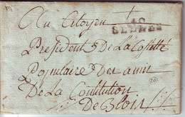 Marque Postale 40 SELLES Sur Lettre TEXTE HISTORIQUE !!! 19 Frimaire An 2 , Loir Et Cher , Ind 20 = 500 Euros - 1701-1800: Precursori XVIII