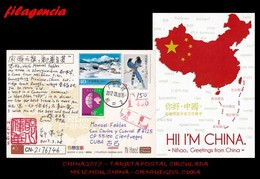 ASIA. CHINA. ENTEROS POSTALES. TARJETA POSTAL CIRCULADA 2017. MEIZHOU. CHINA-CIENFUEGOS. CUBA. PAISAJES. AVES - Covers & Documents