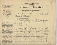 SUPERBE 1898 DOSSIER COMPLET DE DEPOT DE BREVET ET BREVET DELIVRE + PLAN MM. BOUDET ET MELET MENUISERIE B.E. VOIR DETAIL - Machines