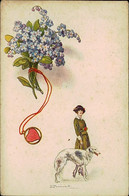 BOMPARD SIGNED 1920s  POSTCARD - WOMAN & DOG & FLOWERS - N.664/3 (2837) - Bompard, S.