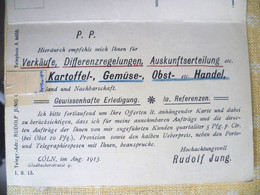 Postkarte, Cöln, "Rudolf Jung, Cöln", Landesprodukte, Gel. 1913, Nach Scheessel /Hannover - Storia Postale
