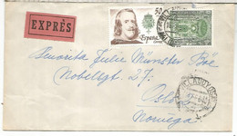 VILAJOYOSA ALICANTE CC URGENTE A OSLO 1980 SELLO FELIPE IV CARTUJA GRANADA - Eilbriefmarken