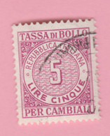 ITALIA Fiscali Reveneu Tax Bollo Cambiali - 5 Lire Usato - Revenue Stamps