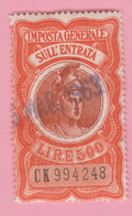 ITALIA Revenue Fiscali Tax Bollo IGE Imposta Generale Entrata -  500 Lire Usato - Revenue Stamps