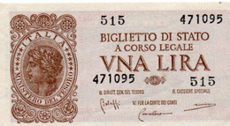 ITALIA 1 LIRA 1944 P-29b  AUNC - 1944~1946 - Luogotenenza -  Firme: Bolaffi = Cavallaro = Giovinco - Italia – 1 Lira