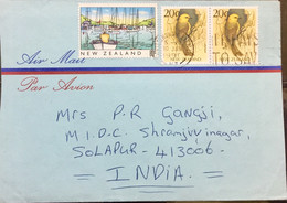 NEW ZEALAND 1990, USED COVER TO INDIA,3 STAMPS ,BIRD,WATER,BOAT ,SHIP,NATURE ,MOUNTAIN - Storia Postale