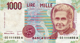 ITALIA  1000 LIRE - 1994 -MONTESSORI -  P-114  Circ. Xf - Firme: Antonio Fazio = Angelo Amici - 1000 Liras
