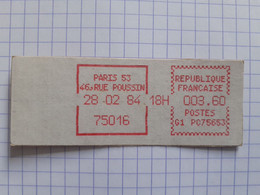 Paris 53 46, Rue Poussin 75016 - 28-02-84 - G1 PC 75653 Tarif 3.60 - 1981-84 Types « LS » & « LSA » (prototypes)