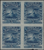 El Salvador 1896 Y&T 135B. Essai Non Dentelé En Bloc De 4. Série Courante, UPU, Volcan San Miguel Ou Chaparrastique - Volcanes