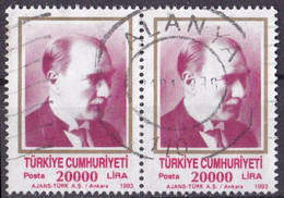 Türkei Marke Von 1993 O/used (waagrechtes Paar) (A2-8) - Usati