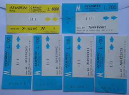 6 Tickets De Métro ROME A COTRAL : 5 Billets 700 Lire Séries AT Et AV - 1 Billet 10 Trajets Simples 6000 Lire - Europa