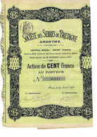 AGRICULTURE 1898 Päramé Ille Et Vilaine SOCIETE DES SERRES DE BRETAGNE ACTION 100 FRS AU PORTEUR B.E COTE 50 EUROS - Agricoltura