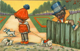 Czechoslovakia 1931 Postcard Boriss Margret   Black Children With Little Dogs   Amag 0322 - Boriss, Margret