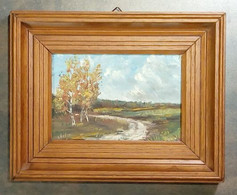 Peinture Miniature : Paysage De Lande Avec Chemin De Campagne/ Miniature Painting: Heathland Landscape With Country Lane - Huiles