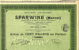 1908 ENTREPRISES COLONIALES GUYANE FRANCAISE EXPLOITATION AURIFERE METAL OR S.A. DU SPARWINE MARONI ACTION 100 FRS  V.CO - Industry