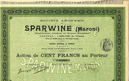1908 ENTREPRISES COLONIALES GUYANE FRANCAISE EXPLOITATION AURIFERE METAL OR S.A. DU SPARWINE MARONI ACTION 100 FRS  V.CO - Industrie