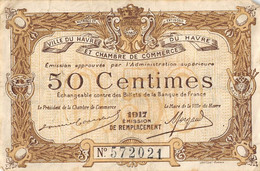 22-1817 : BILLET CHAMBRE DE COMMERCE 50 CENTIMES. LE HAVRE. SEINE-MARITIME - Chambre De Commerce