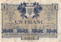 22-1825 : BILLET CHAMBRE DE COMMERCE 1 FRANC. TOURS INDRE-ET-LOIRE - Chambre De Commerce