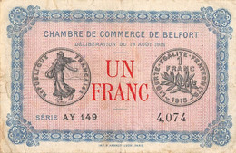 22-1826 : BILLET CHAMBRE DE COMMERCE 1 FRANC. BELFORT. TERRITOIRE DE BELFORT - Chambre De Commerce