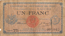 22-1827 : BILLET CHAMBRE DE COMMERCE 1 FRANC. LYON. RHONE - Chambre De Commerce