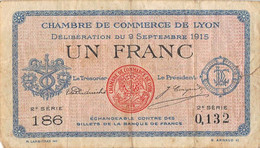 22-1829 : BILLET CHAMBRE DE COMMERCE 1 FRANC. LYON. RHONE - Chambre De Commerce