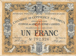 22-1839 : BILLET CHAMBRE DE COMMERCE 1 FRANC. EVREUX. LES ANDELYS. BERNAY. LOUVIERS. EURE - Chambre De Commerce