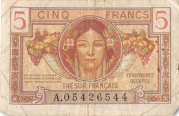22-1850 : BILLET 5 FRANCS  TRESOR FRANCAIS TERRITOIRES OCCUPES - 1947 French Treasury
