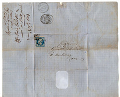 TB 3232 - 1866 - LAC - Lettre De Mr BAROZ à LYON Pour Me GUEDEL Notaire à AMBRONAY Cachet Perle - 1849-1876: Période Classique