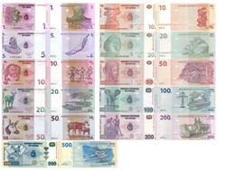 CONGO D.R. 1 5 10 20 50 Centimes 10 20 50 100 200 500 Francs 1997 - 2013 P 80 - 99 UNC - Democratic Republic Of The Congo & Zaire