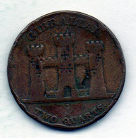 GIBRALTAR, 2 Quarts, Copper, Year 1842, KM #3 - Gibraltar