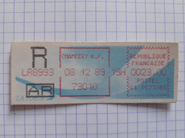 Chambéry R.P. 73010 - 08-12-89 - G1 PC73065 Tarif 23.00 Lettre Recommandée LR8993 AR - 1988 « Comète »