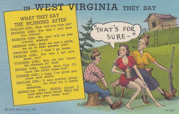 West Virginia, Risque Humor 'The Morning After They Say. .  .'  C1950s Vintage Curteich Linen Postcard - Other & Unclassified