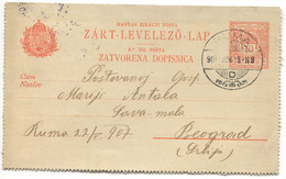 Ruma Serbia - Postal Stationery Traveled To Belgrade, Year 1907 - Banat-Bacska