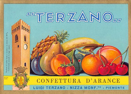 013842 "NIZZA MONFERRATO - LUIGI TERZANO - CONFETTURA D'ARANCE" III QUARTO XX SECOLO. ETICHETTA - LABEL - Fruits & Vegetables