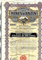 COMPAGNIE DES MINES D ANZIN 1943 TITRE NOMINATIF B.E.V.SCANS COTATION 60 EUROS - Bergbau