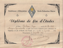 Ecole Enfantine Heriot Lot De 2 Diplomes 1942. .1941 Avec Francisque - Historical Documents