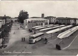 MODENA-STAZIONE AUTOCORRIERE-AUTOBUS-PULMANN-BUS-CORRIERA-CARTOLINA VERA FOTOGRAFIA-VIAGGIATA 1955-1958 - Modena