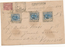 1898 CAMPOSAMPIERO TONDO RIQUADRATO  ASSICURATA LIRE 400 3X 0,25 +0,10 UMBERTO FRONTESPIZIO - Storia Postale