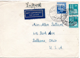 57560 - Bund - 1950 - 2@50Pfg. Bauten MiF A LpBf HAMELN - DIE RATTENFAENGERSTADT -> Bellevue, OH (USA) - Altri & Non Classificati