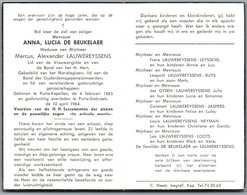 Bidprentje Putte-Kapellen - De Beukelaer Anna Lucia (1885-1964) - Devotion Images