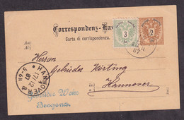 AUSTRIA - Bilingual Stationery, German/Italian Language. Additionally Franked. Sent 1887 To Hannover - 2 Scans - Covers & Documents