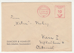 Germany Berlin Meter Stamp On Duncker & Humbolt Company Letter Cover Posted 1954 To Wien B220320 - Maschinenstempel (EMA)