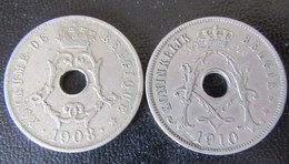 Belgique - 2 Monnaies 25 Centimes 1908 Et 1910 (Légendes FR Et NLD) - 25 Cents