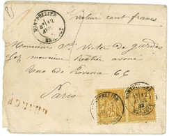 PROMO 12 Avril 1882 Lettre Chargée Sage Aire N°92 De Montpellier Vers Paris Rue De Provence - 1877-1920: Semi-Moderne