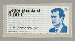 LUXEMBOURG 2012 Grand Duke Henri 60c S/ADH: ATM Label UM/MNH - Maschinenstempel (EMA)