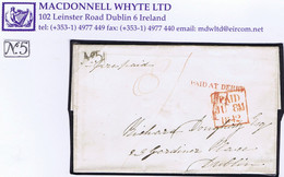 Ireland Donegal Derry Uniform Penny 1842 Letter To Dublin Boxed "No5" Of Muff, Red PAID AT DERRY/1d - Prephilately