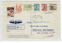 LR Par AVION De LAS PALMAS 1938 + Censure Militaire De LAS PALMAS Pour La Suisse - TB - 1938 - Nationalists Censor Marks